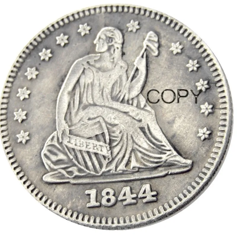 

США 1844 P/O Seated Liberty Quater доллар Посеребренная КОПИЯ монета