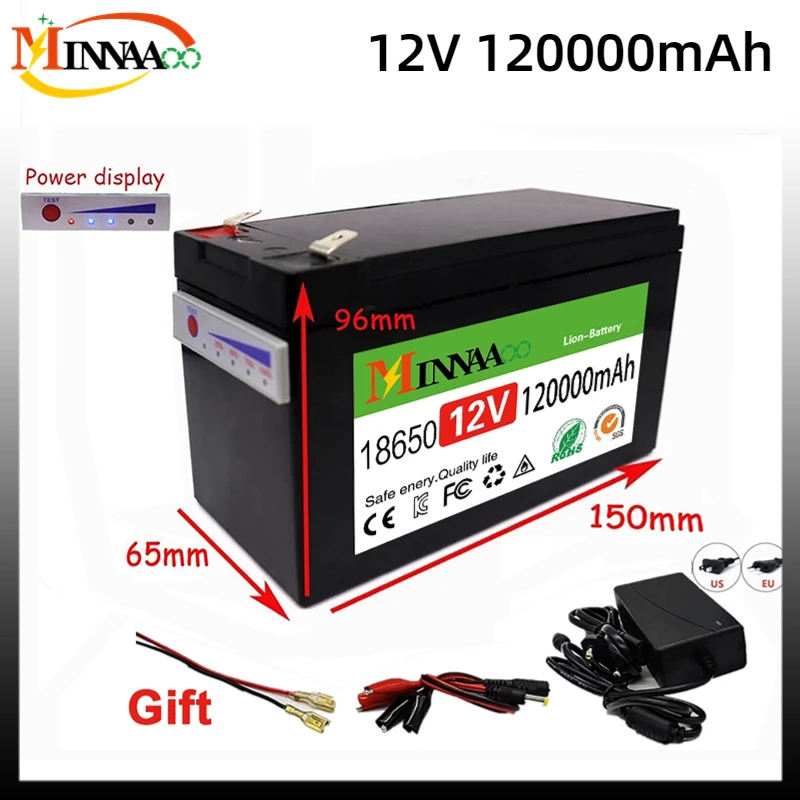 

NEW Sprayers 12V 120Ah Built-In High Current 30A BMS 18650 Lithium Battery Pack For Electric Vehicle Batterie 12.6V Charger