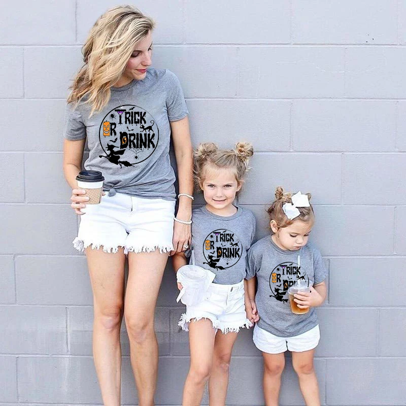 

Halloween Matching Family Tops Round Witch Trick Or Treat T-shirts