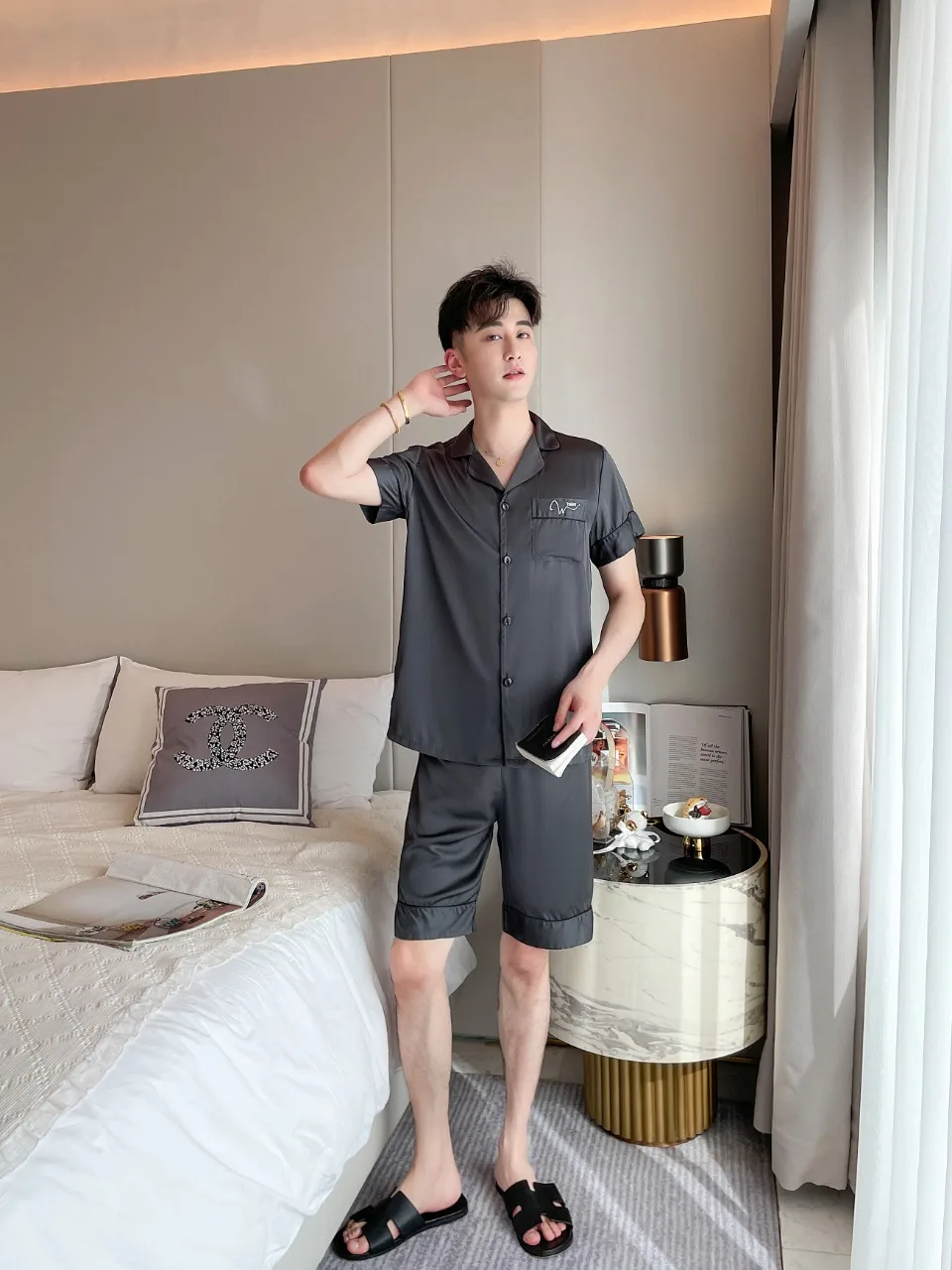 [Women's pajamas] [high-quality]Couple Ice Silk Pajamas Men's Summer Thin Network Red Advanced Women's Spring Home FurnishingSet