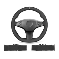 diy custom soft black suede leather steering wheel cover for benz slr slk class amg
