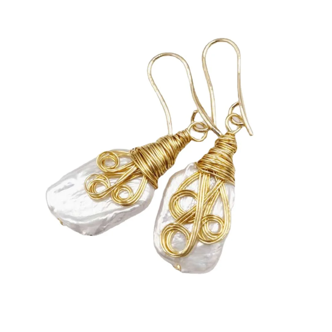 

Gold Plating Natural Pearl Drop Beads Dangle Earrings Fashion Party Jewelry