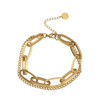 titanium steel material retro fashion golden long chain double thick bracelet female tide brand with accessories
