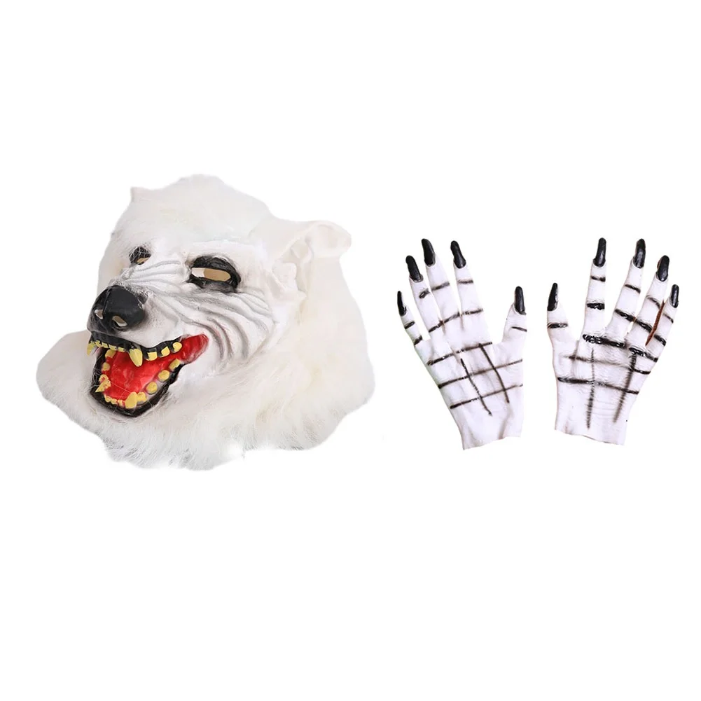 

Realistic Beast Cosplay Wolf Head Animal Headgear Halloween Face Claw Gloves Perfect Party Prop for Horror Themed Events