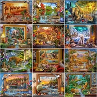 chenistory 60x75cm frame picture painting by numbers kits animals wall coloring by numbers acrylic paint picture for home decor