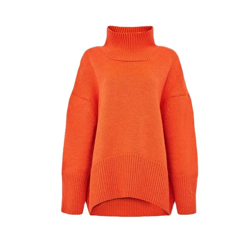 

Women's 2022 new casual solid color thick knitted sweater women's high neck pullover loose long-sleeved top