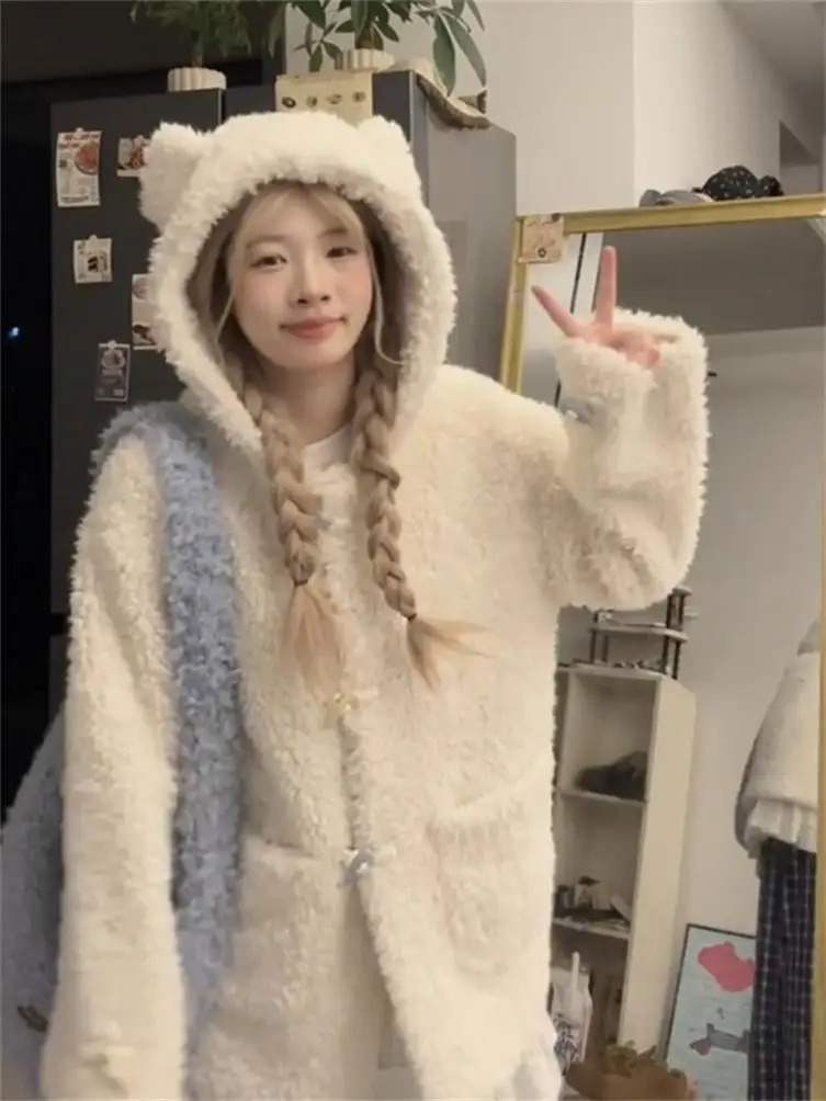 Корейская серия дизайнерский капюшон из овечьей шерсти женское пальто 2024 зимнее