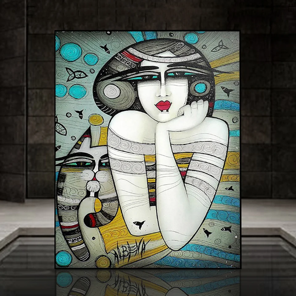 

Абстрактная Алмазная 5D картина женщины и кошки, полноразмерная/круглая Алмазная мозаика, Наборы для творчества, стразы, вышивка, домашний декор