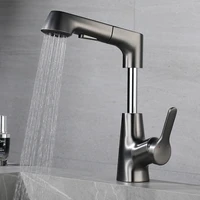 gun gray pull out lifting faucet hot and cold basin faucet copper bathroom washing table pull out
