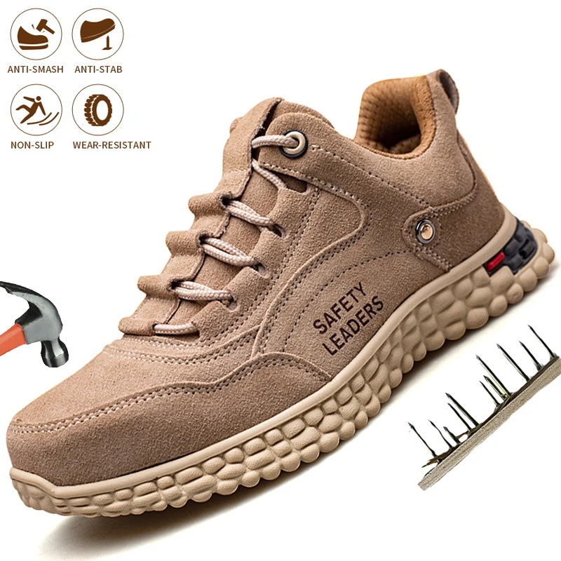 

Men Fashion Safety Shoes Anti-puncture Non-slip Boots Steel Toe Cap Indestructible Work Boots Lightweight Comfort Sneakers