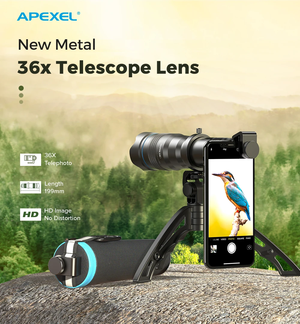 Factory price  APEXEL  HD  Light 36X Zoom Telephoto Lens  JS36X Phone Camera Lens  Glass  photography for Mobile Phone