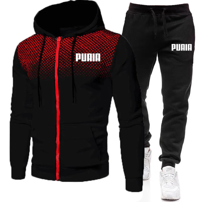 2023 New Spring PUAIA Hoodie Set Plush Zipper Sweater Casual Sports Sweater Men's Exercise