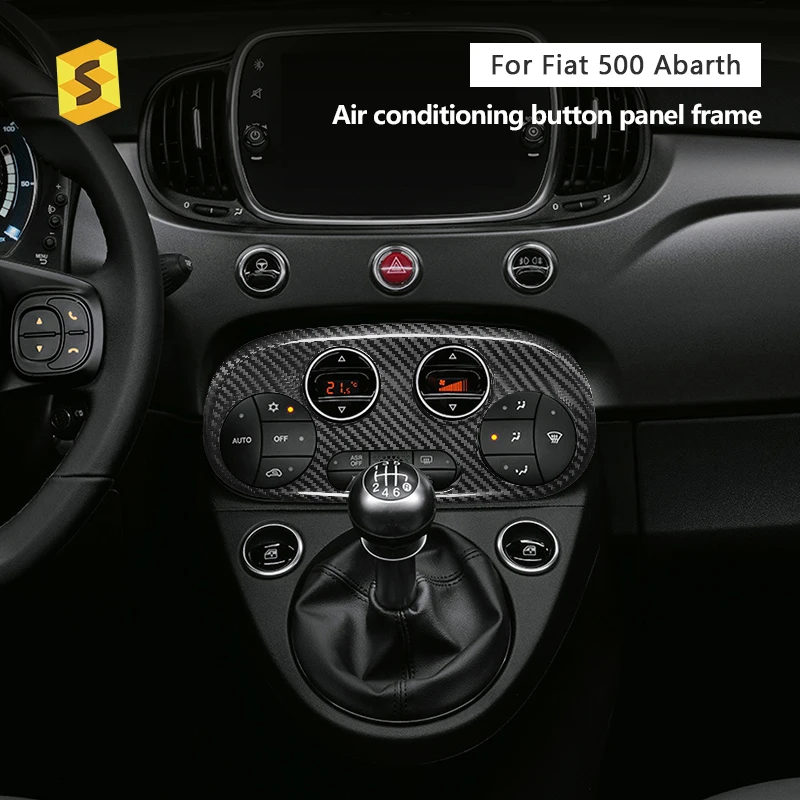 Фото Shasha Dry Carbon Fiber, рамка панели кнопки кондиционера для Fiat Abarth 500 2012-2015, аксессуары из углеродного волокна №2
