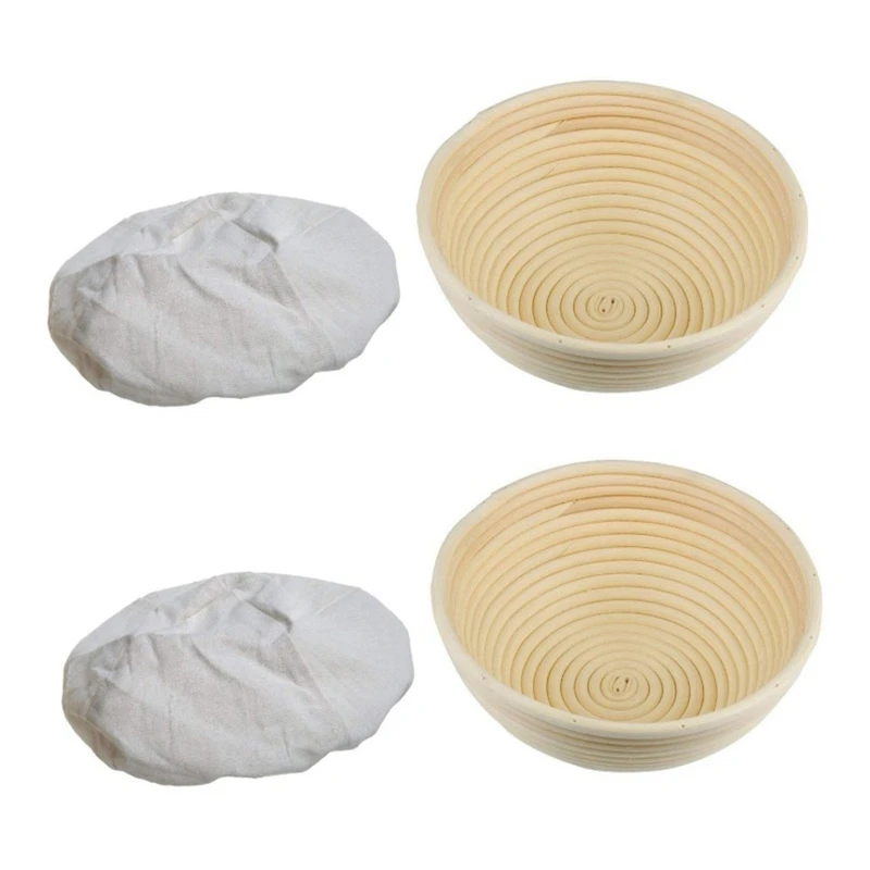 

Hot YO-2X Round Banneton Proofing Basket Set - Brot Form Unbleached Natural Cane Bread Baking Kit With Cloth Liner