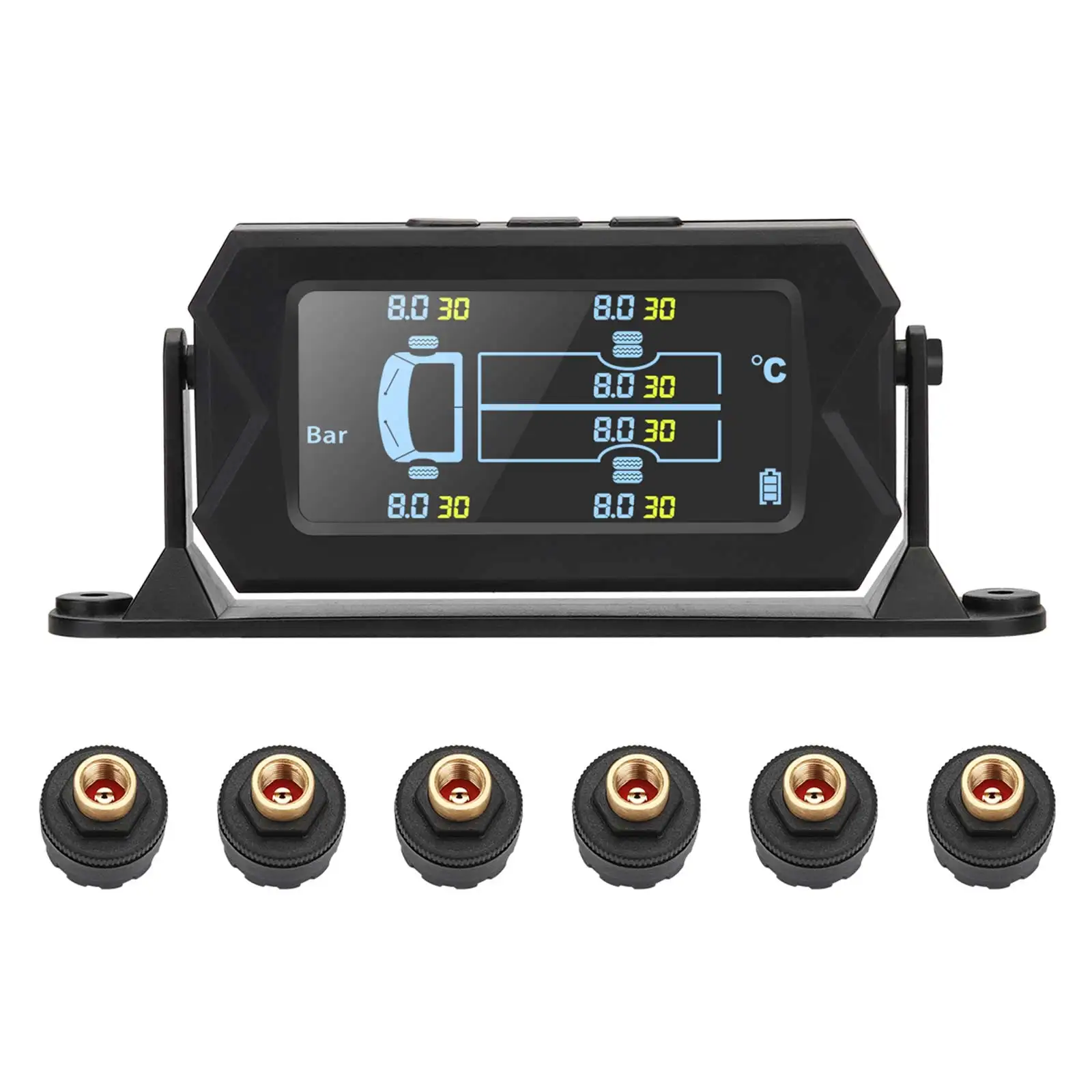 

Solar Tire Pressure Monitoring System TPMS For RV Trailer Digital Display 180 Degrees Tire Pressure Sensor With 6 Sensors