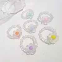 2022 new lovely summer flowers elastic rings for women korean colorful transparent beads finger ring beach party jewelry gift
