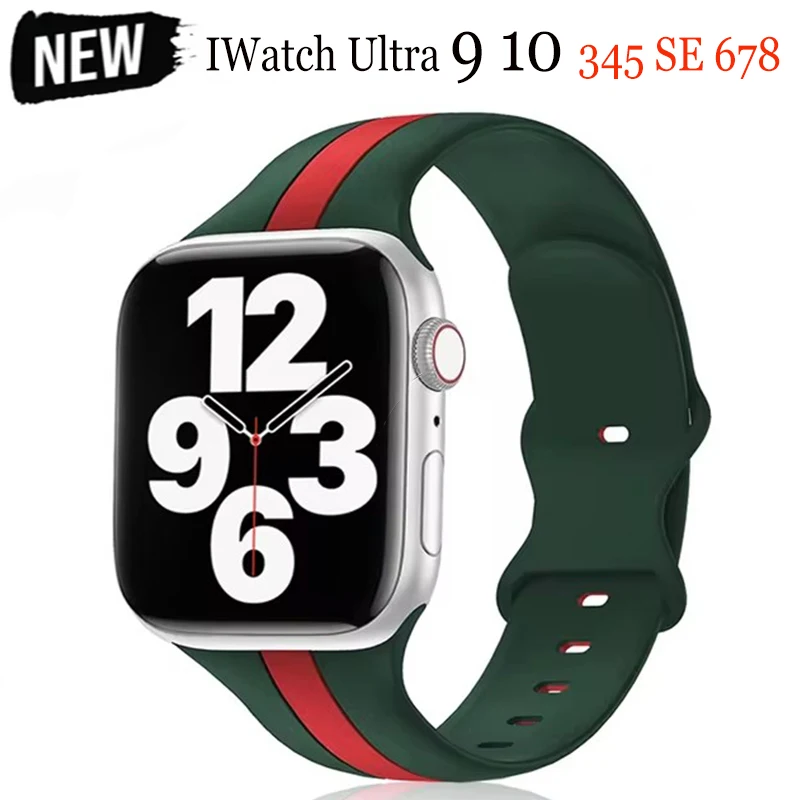 Силиконовый ремешок для Apple Watch Series 3 5 6 SE 7 8 9 10 Ultra Sport Резиновый часов IWatch 38 42 мм 40 44