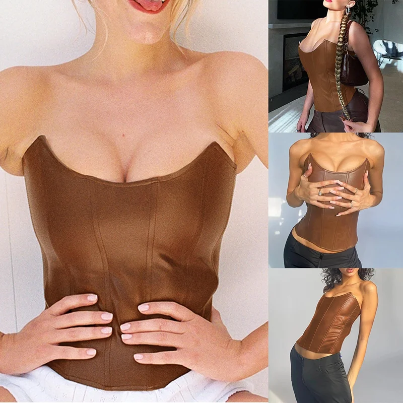 

Модный однотонный сексуальный облегающий топ из искусственной кожи, индивидуальный облегающий топ с прострочкой и талией