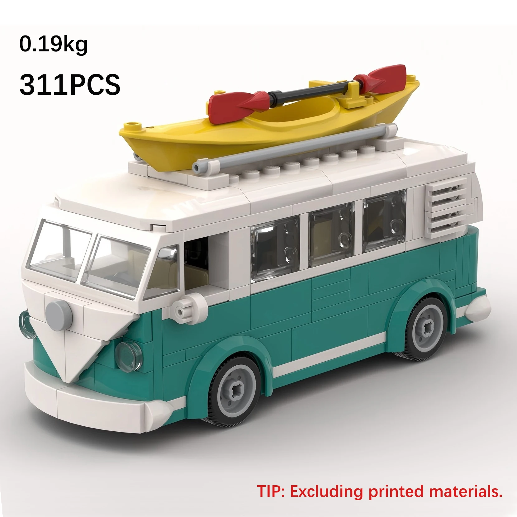 Фото Конструктор MOC Technical Car T1 Turquoise Camper Van, модель MOC-98772, креативные строительные блоки, модульная сборка, подарок на день рождения №2