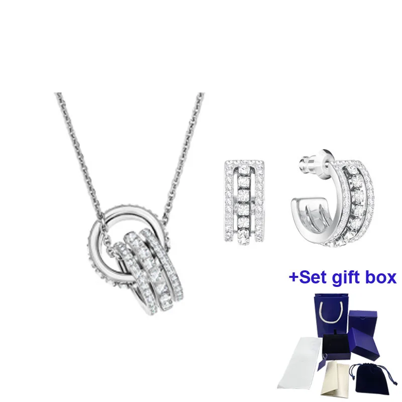 

S New High Quality Jewelry Silver Half Ring Round Necklace Earrings Set Fashion Women Jewelry Free Shipping