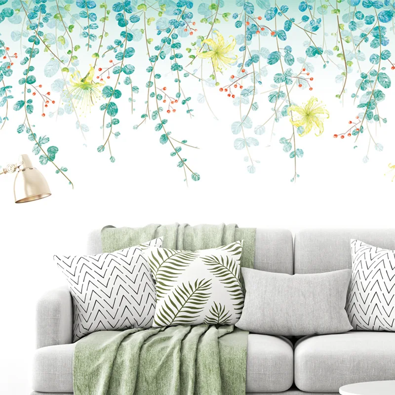 

Murals Vinyl Green Vine Wall Decals Leaves Flower Wall Stickers Home Decor Literature Living Room Decoration Mural Posters