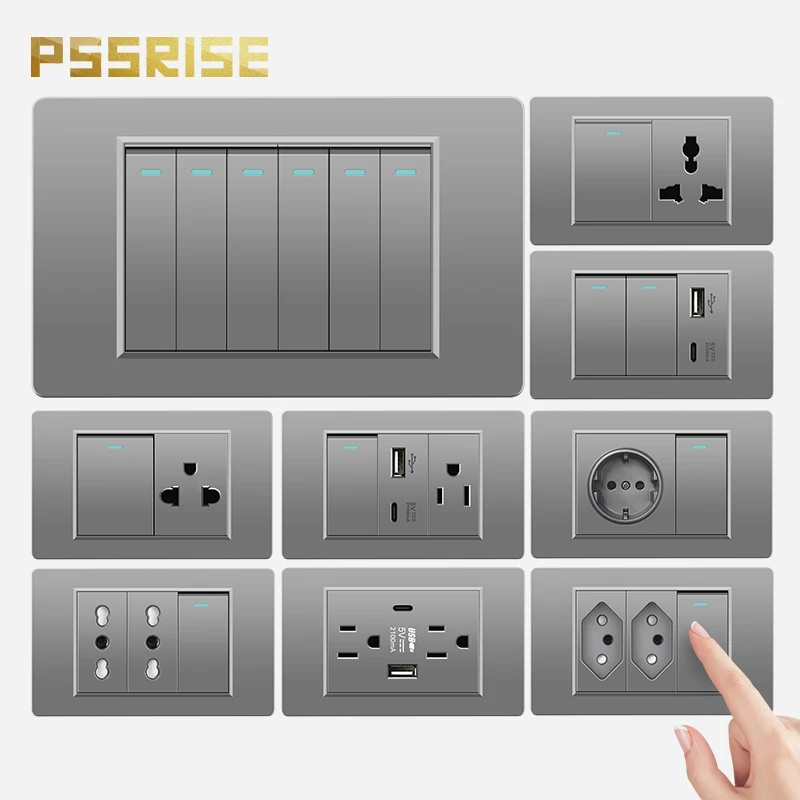 

PSSRISE 118 Type Brazil AU US Wall Light Switch Power Socket with DC 5V 2.1A USB Type-c Charger PC Panel TV TEL Computer Outlet