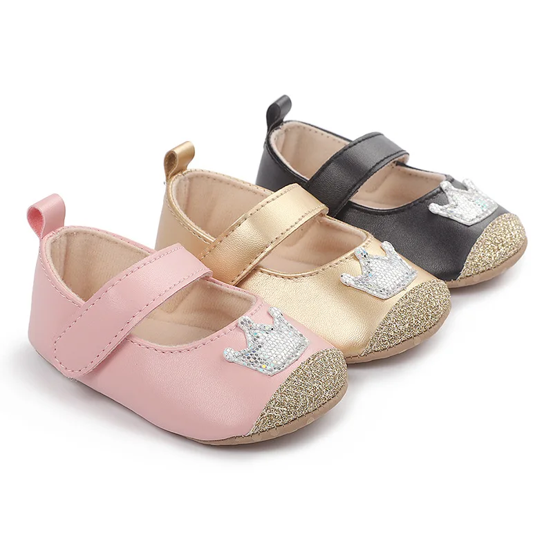 2022 Brand New Newborn Infant Baby Girl Princess Lace Crown Shoes Sequined Cotton Soft Sole Crib Prewalker Shoes First Walkers