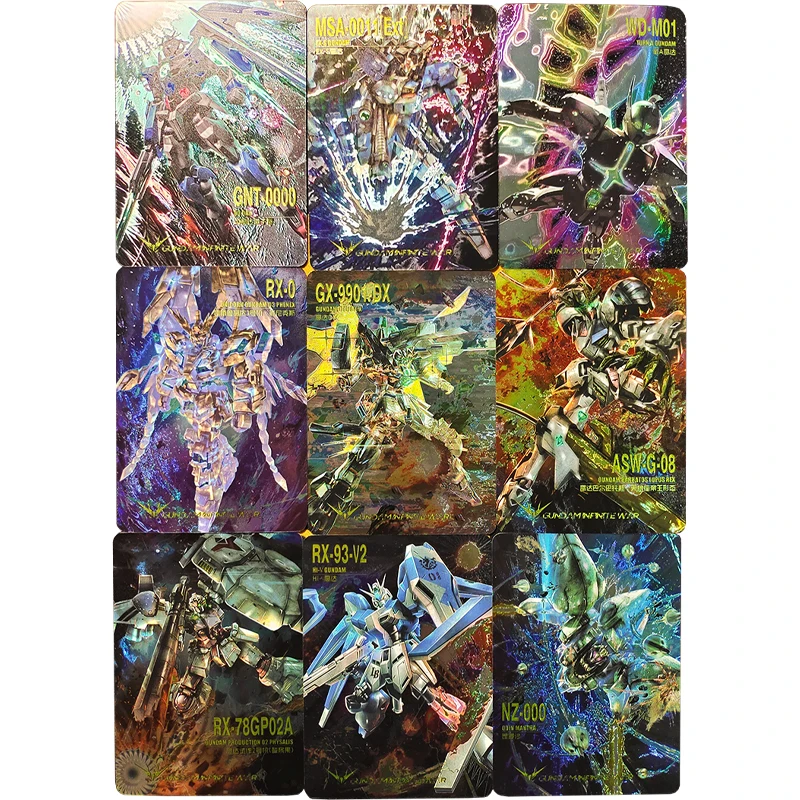 

9pcs/set Gundam Infinity War Laser Embossed Flash Card rare flash card animation comics Anime game collection card Gift Toys