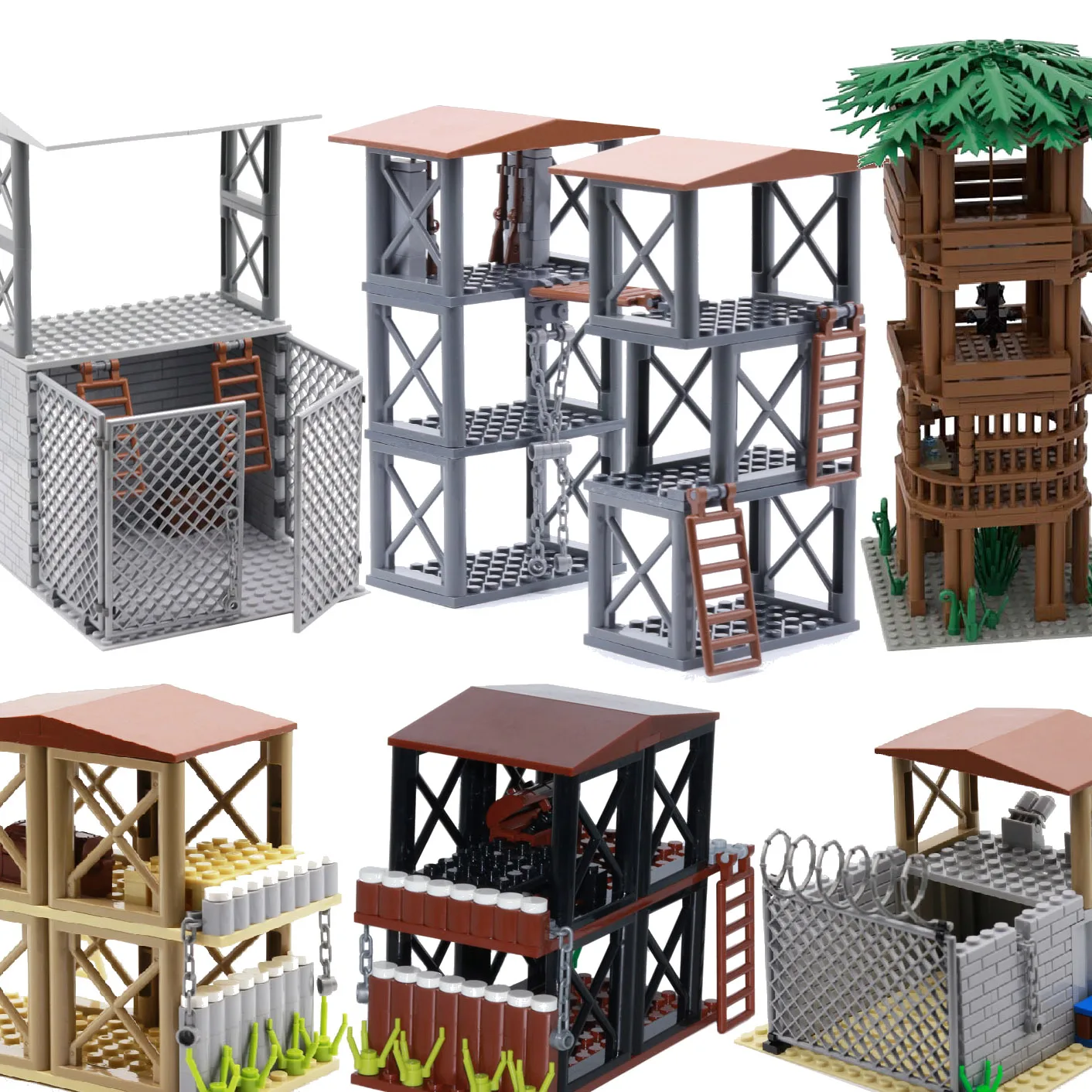 

Конструктор MOC военная база, башня наручных часов, тянущийся мост, подвесной мост, тюремные блоки, игрушки, подарок для мальчиков