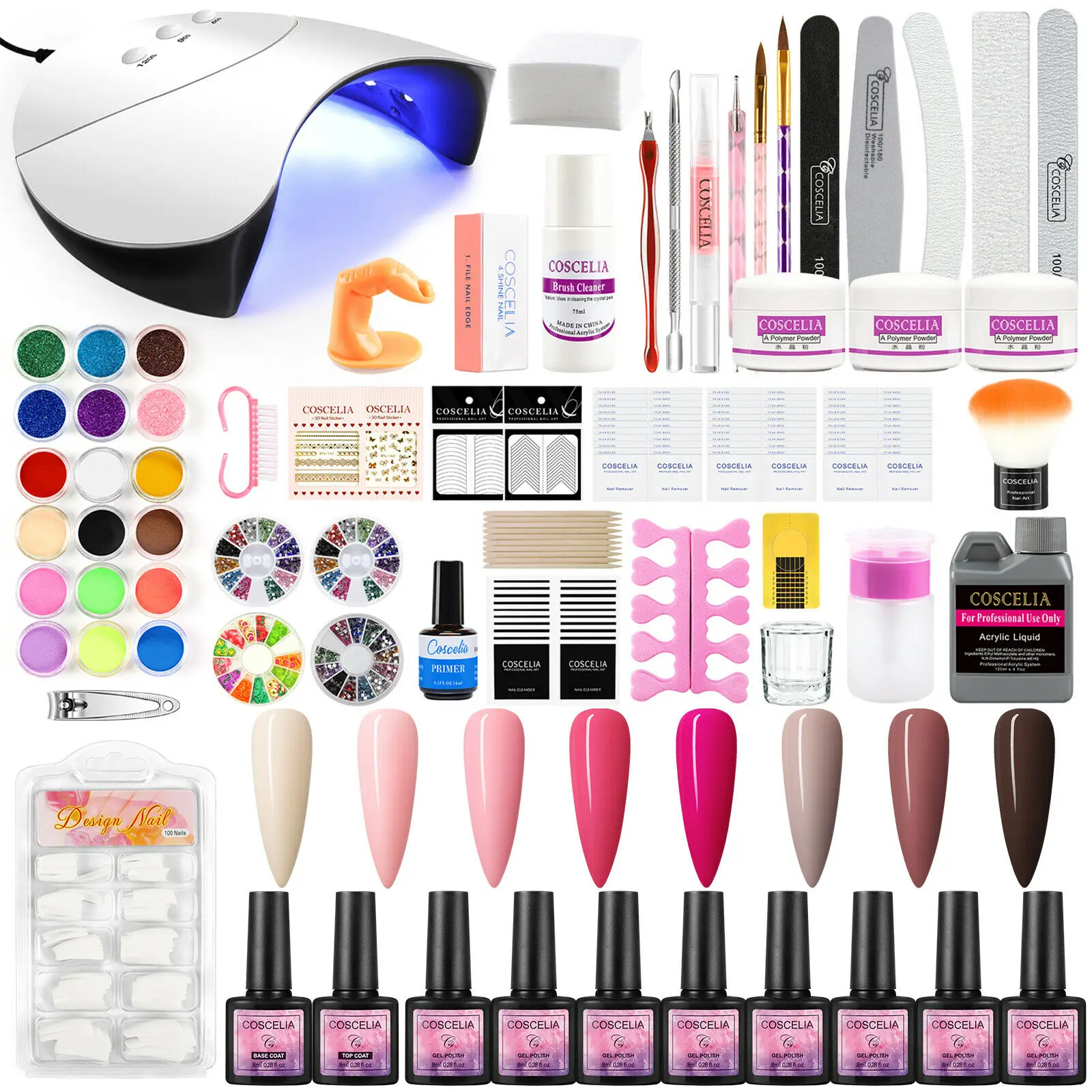 

COSCELIA Acrylic Nail Kit Acrylic Liquid 120ml+8pc Gel nail Polish Set DIY Tool