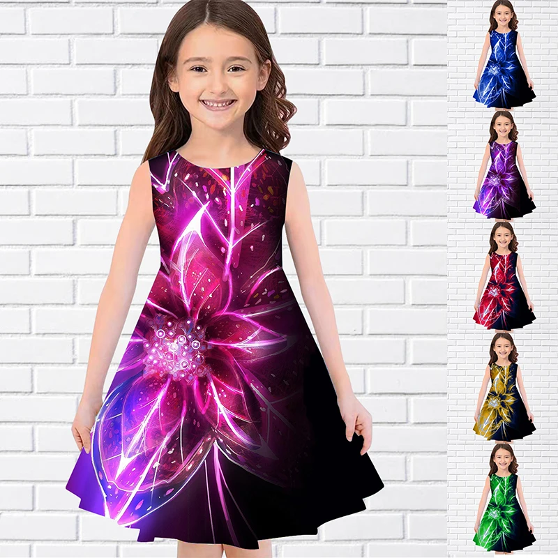 

2022 летние платья для девочек с 3D цветочным принтом вечерние платье принцессы без рукавов, красивое платье с 3D цветочным принтом для девочек