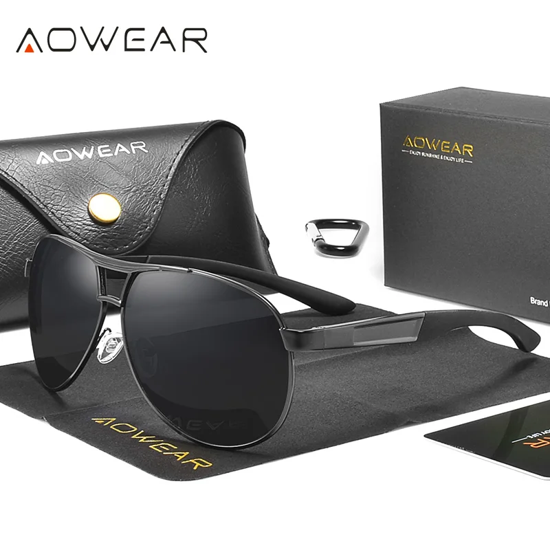 

Очки ночного видения AOWEAR HD, Мужские поляризационные очки с желтыми линзами, солнцезащитные очки для вождения в стиле ретро, очки для вождени...