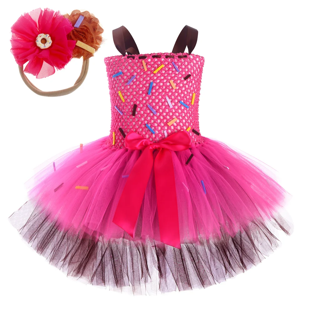 Hot Pink Brown Birthday Costumes for Baby Girls Candy Layered Dresses Kids Girl Cake Tutu Outfit Toddler Photoshoot Clothes Gift |