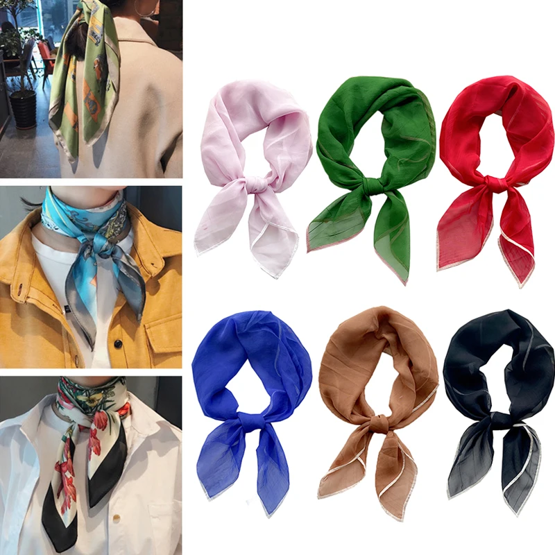 

70cm Plain Neckerchief Headband Sunscreen Shawl Hijab Solid Color Hair Neck Scarves Thin Small Square Scarf women Soft Bandanas