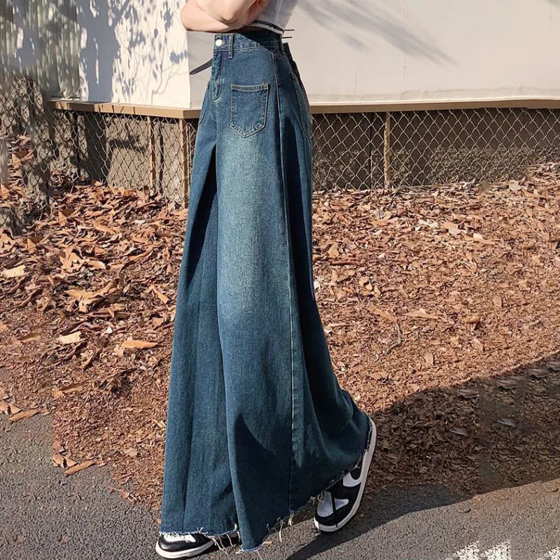 Женские расклешенные джинсы с высокой талией весна-осень 202 новые свободные