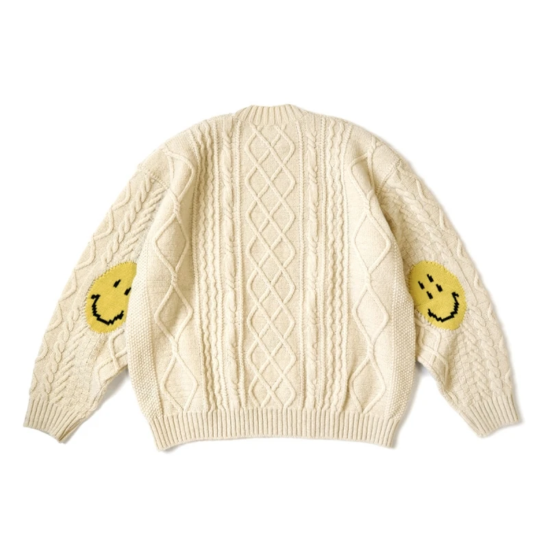 

Свитер KAPITAL мужской, осень/зима 2023, японский винтажный шерстяной плотный Повседневный теплый пуловер с круглым вырезом и улыбающимся лицом