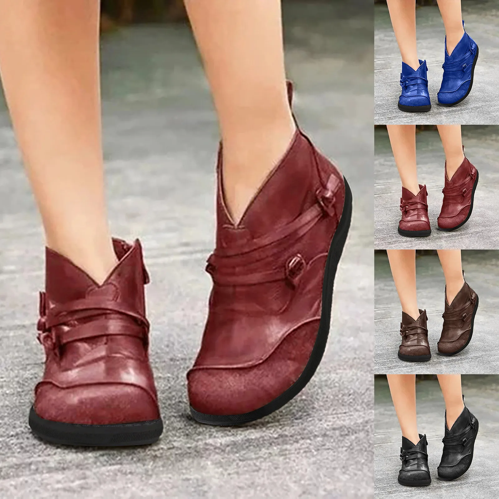 

Fashion Women Autumn Thick Sole Square Heels Zipper Short Booties Round Toe Shoes Women's Boots & Booties Size 14