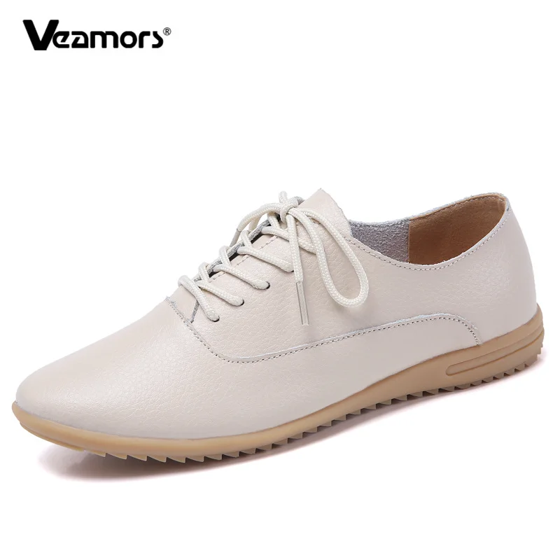 

Women's Flats White Shoes Students Leather Shoes Non-slip Casual Fashion Female Footwear Lace-up Lightweight Breathable