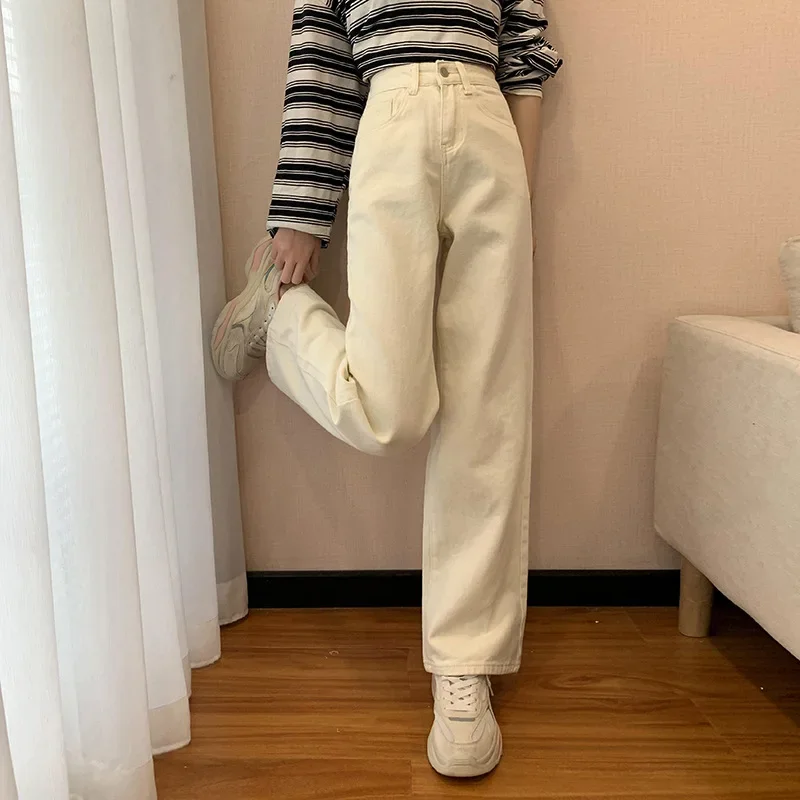 Джинсы с высокой талией для женской одежды синие черные прямые джинсовые брюки