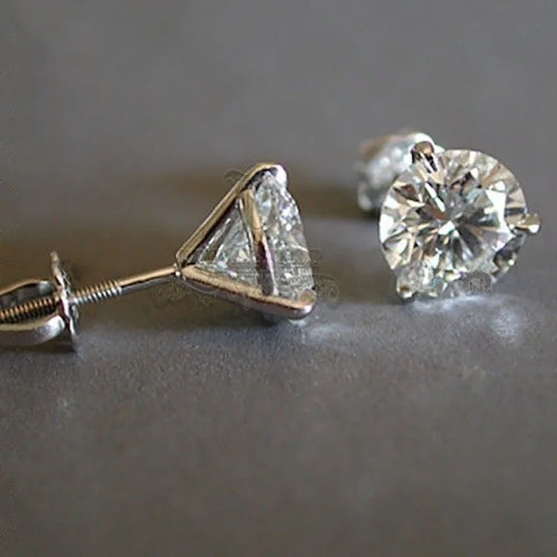 

Classic Silver Color White Zircon Stones Stud Earrings for Women Fashion Metal Engagement Wedding Earrings Jewelry
