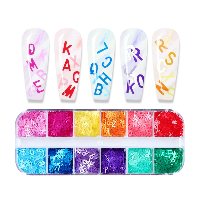 

Смешанные 3D буквы блеск для ногтей блестки Английский алфавит Блестки для ногтей хлопья для самостоятельного маникюра украшение для ногте...