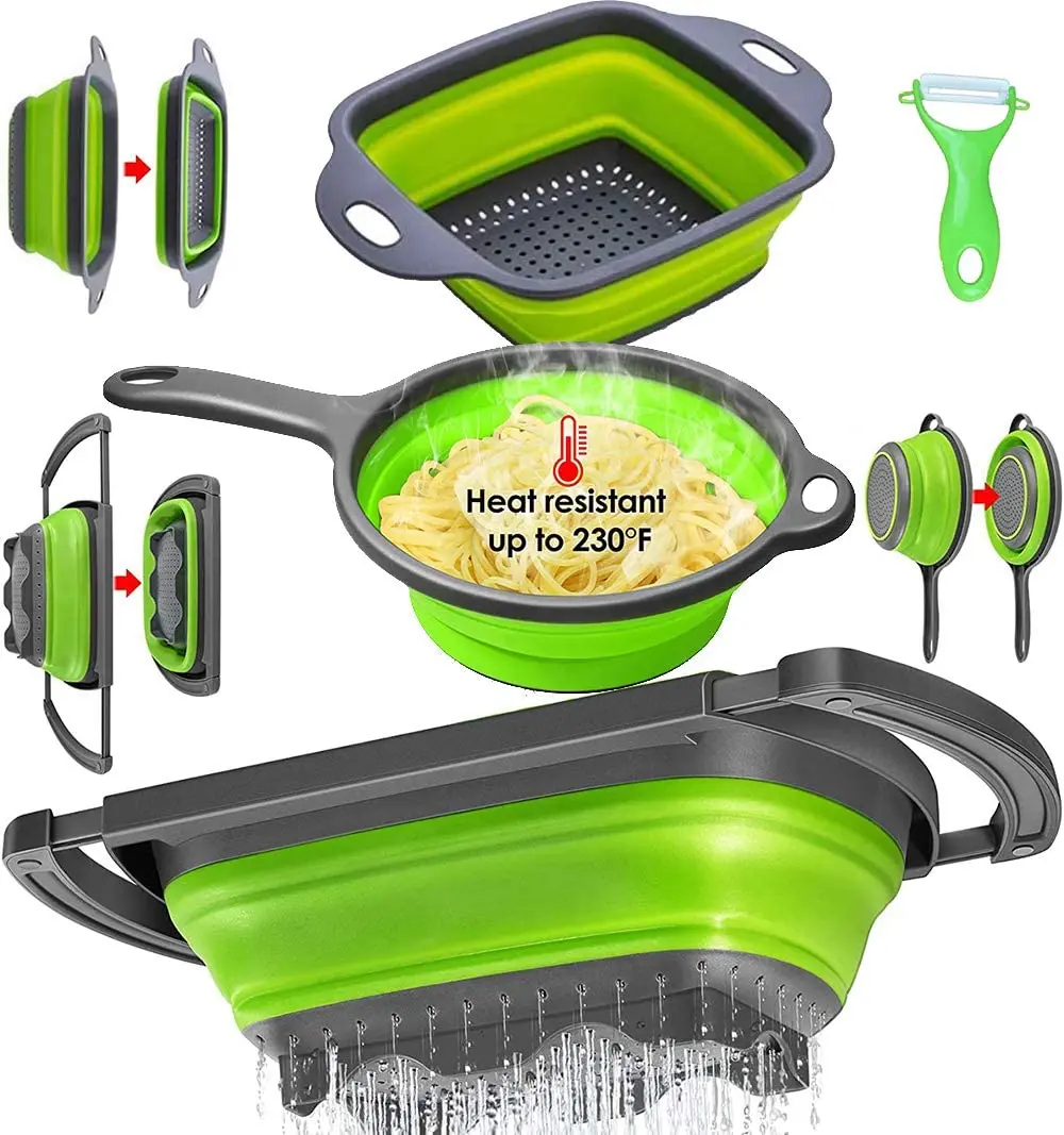 

Collapsible Colander Set Pasta Strainer Basket with Plastic Handles Collapsible Strainers for Kitchen with Handles