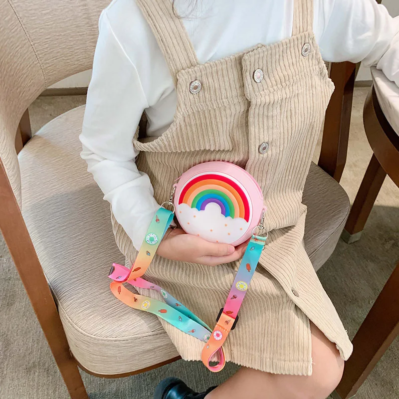 2023 Round Donut Crossbody Bag Child Girl Children Shoulder Bag Adjustable Strap Vacation Travel Rainbow Printed Pocket Package