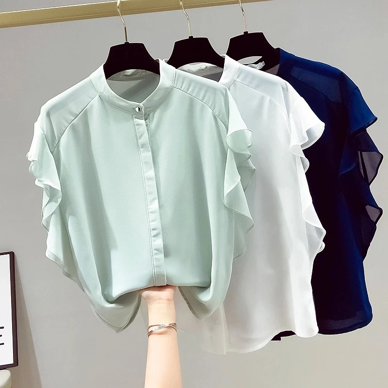 

Women Blouses Elegant Short Sleeve Women Shirt Korean Style Puff Sleeve O Neck Casual Shirts Women Clothing Camisas De Mujer