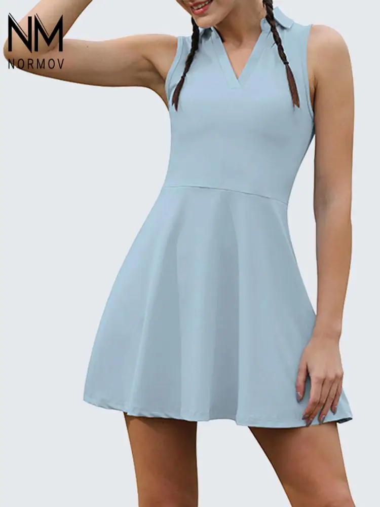 

NORMOV Sports Dress Tennis Backless Running Fitness Short Dresses Women Sleeveless Summer Quick Dry Bodycon Casual Dress Women
