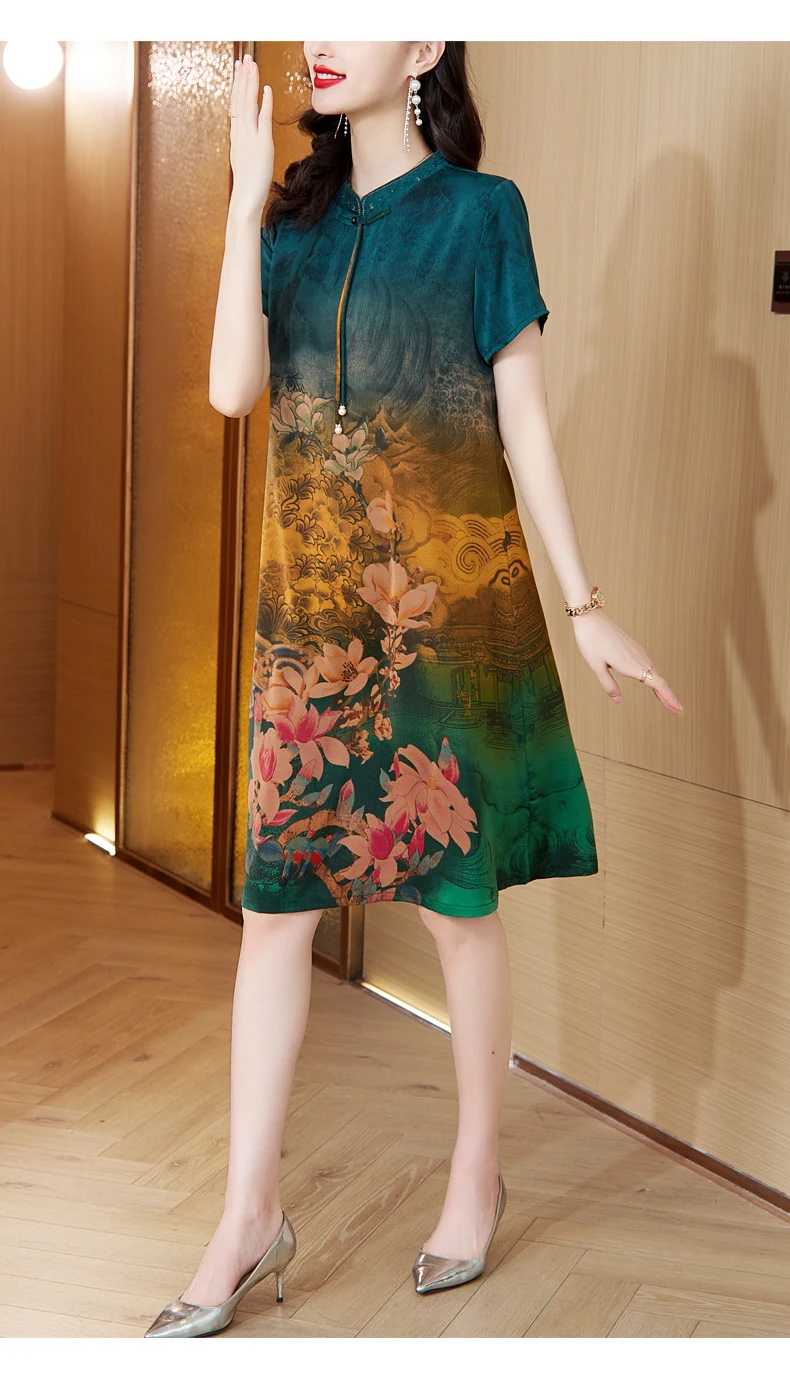 Новинка 2023 модное платье Qipao с принтом женское летнее универсальное китайское