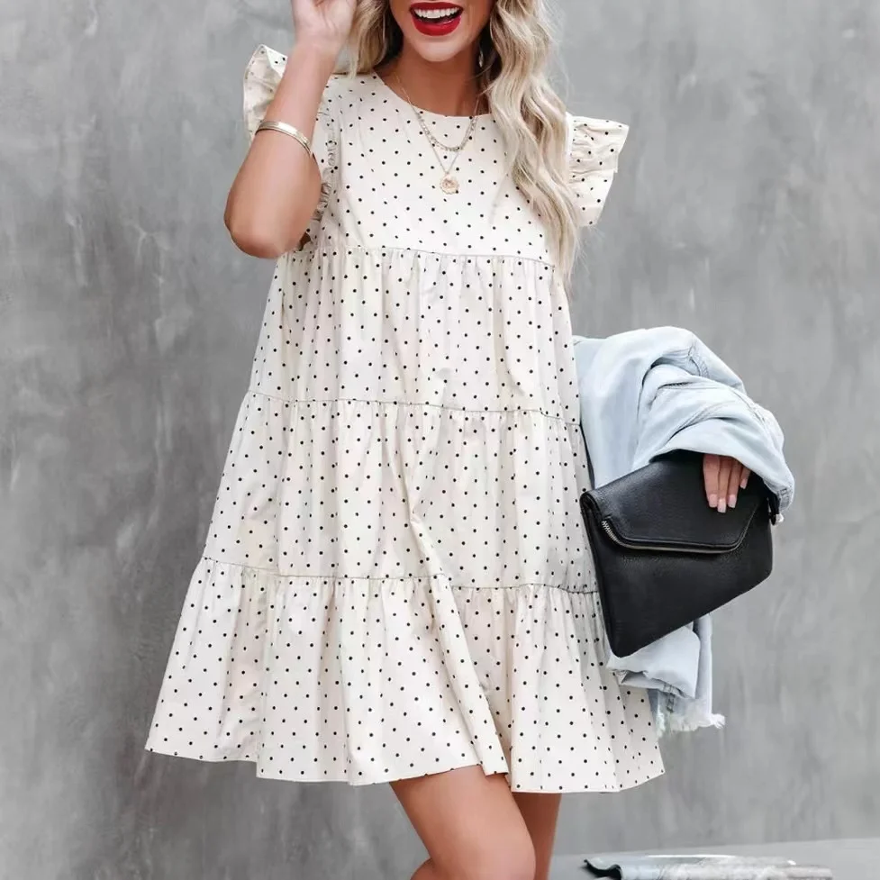 

Elegant Outfits For Women O-Neck Folds Casual Dresses Autumn Solid Color A-Line Loose Comfort High Waist Dress For 2022 New