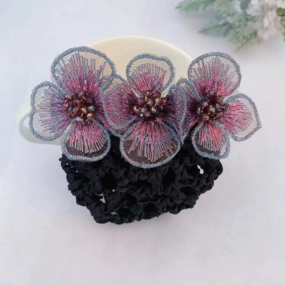 

Nurse Hair Snood Flower Decor Fishnet Hollow Out Anti-slip Elastic Hair Decoration OL Style Airline Stewardess Waitress Hair Sno