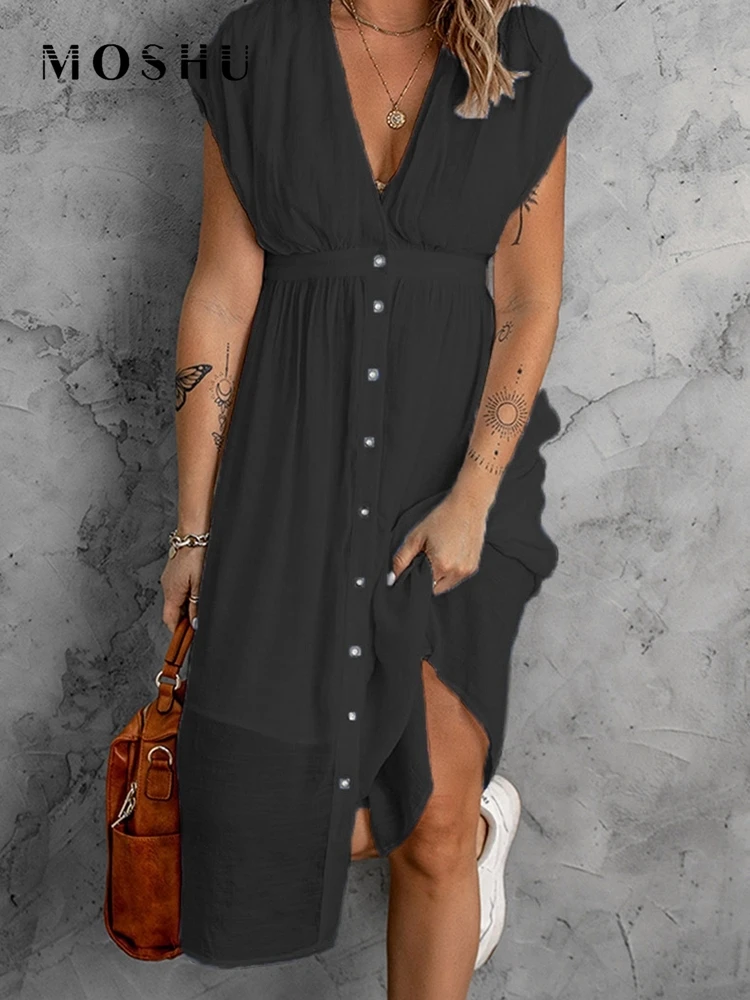 Платье женское на пуговицах повседневный длинный пляжный сарафан без рукавов