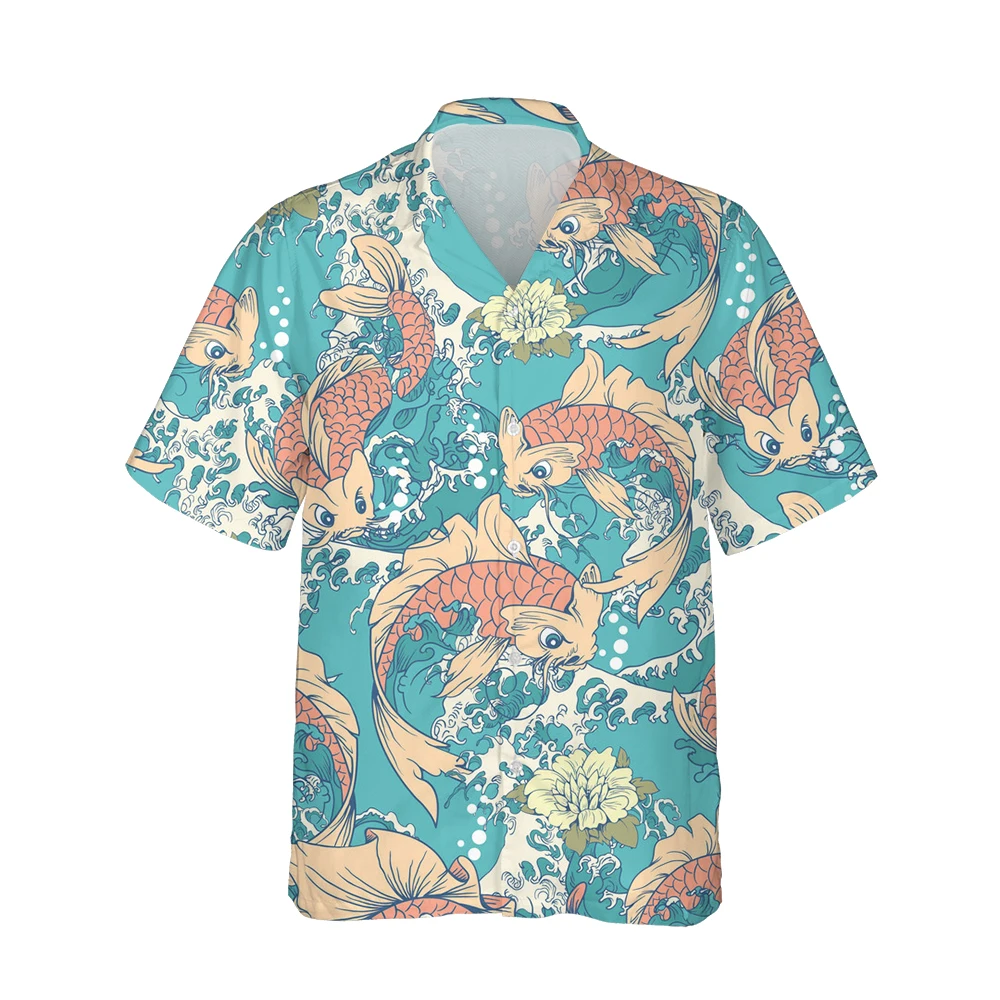 

2022 3d Printed Anime Koi Fish Harajuku Hawaiian Shirt Men Japan Style Cartoon Carp Graphics Casual Shirts for Men Fashion Tops